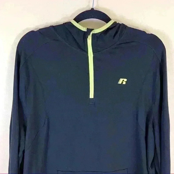 Russell Black Dri Power 360 Thumb Hole 3/4 Zip Athletic Running Hoodie Size L - Picture 2 of 11